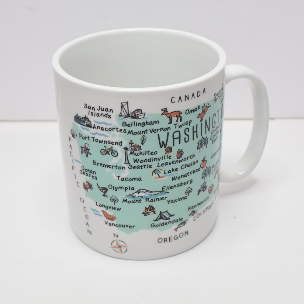 222‎ Fifth My Place Washington State Map Porcelain Coffee Mug White PNW Souvenir